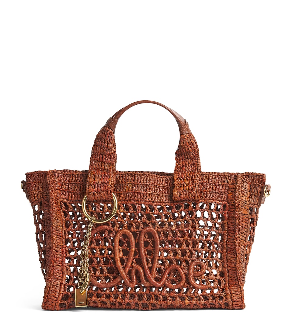 Chloé Small Raffia Summer Banana East-West Tote Bag Clay Brown