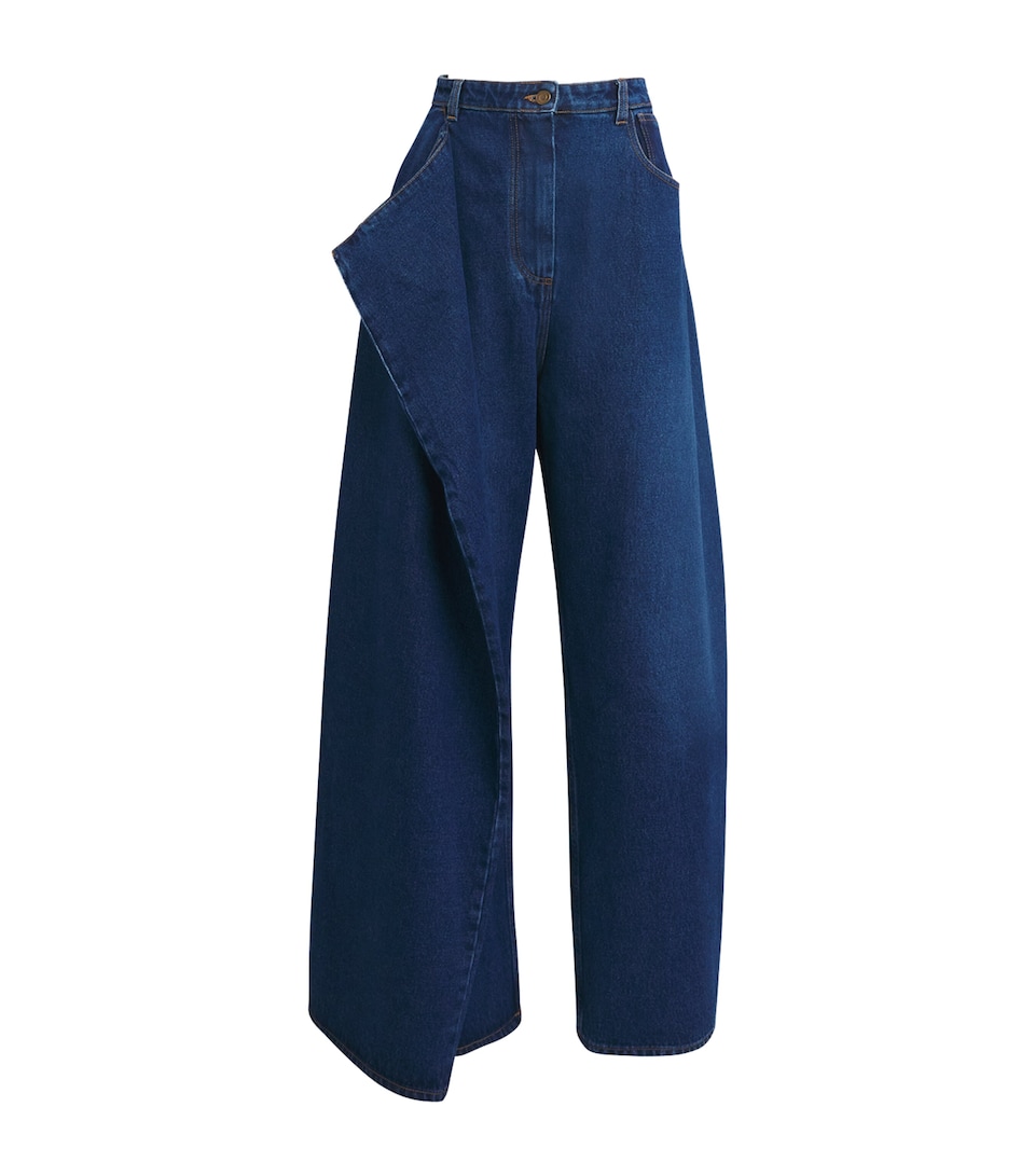 A.W.A.K.E. Mode Womens Asymmetric Wrap-Detail Jeans Classic Blue Wash