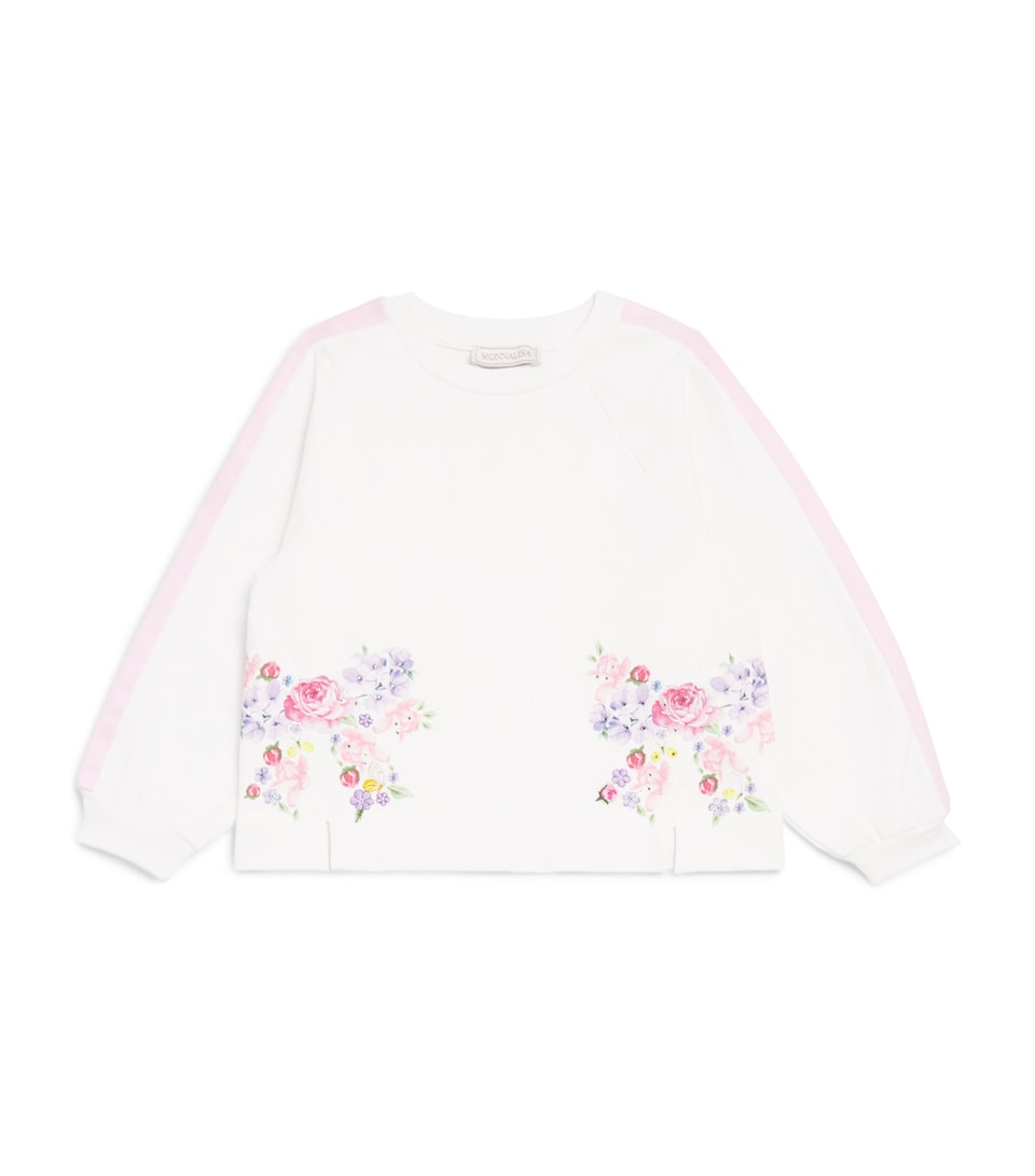 Monnalisa Stretch-Cotton Floral Print Sweatshirt (2-12 Years) White+fairytale Pink