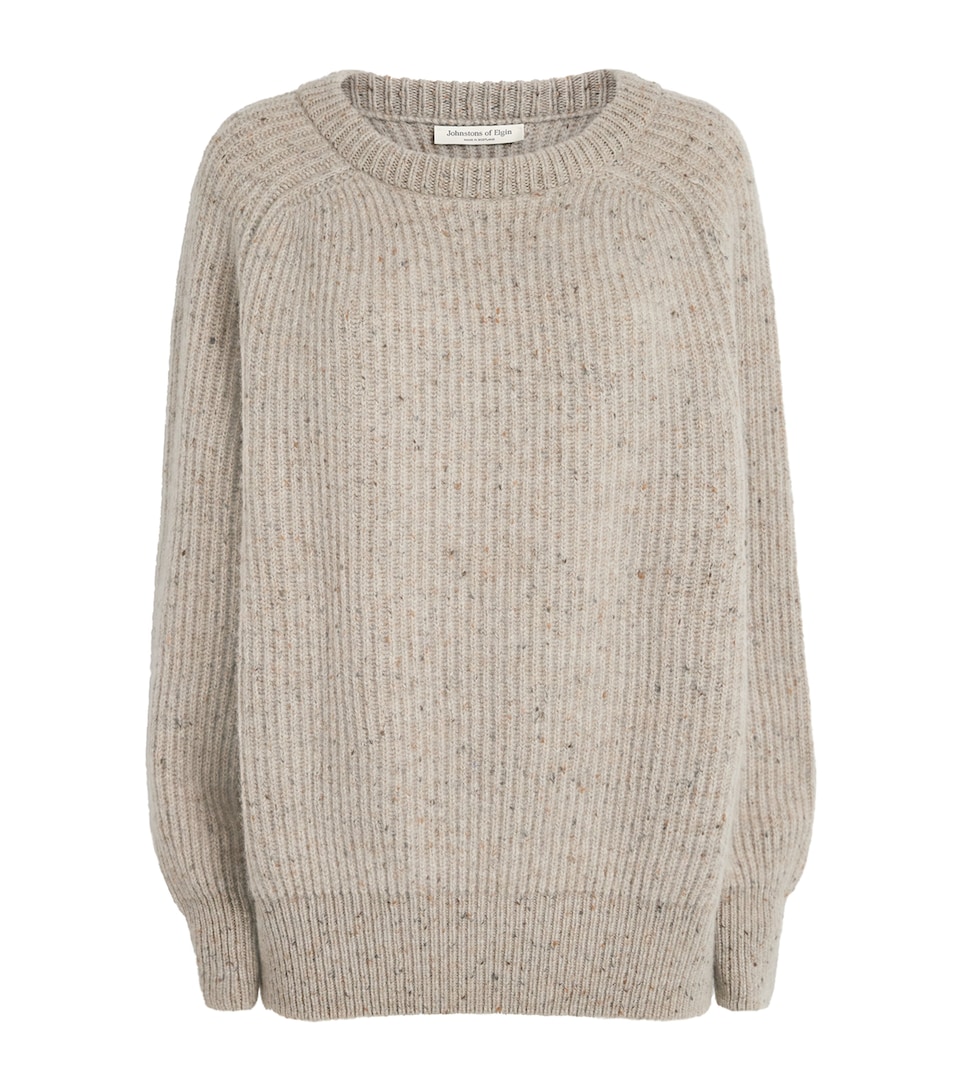 Johnstons Of Elgin Womens Donegal Cashmere Ribbed Norah Sweater Islander Dngl