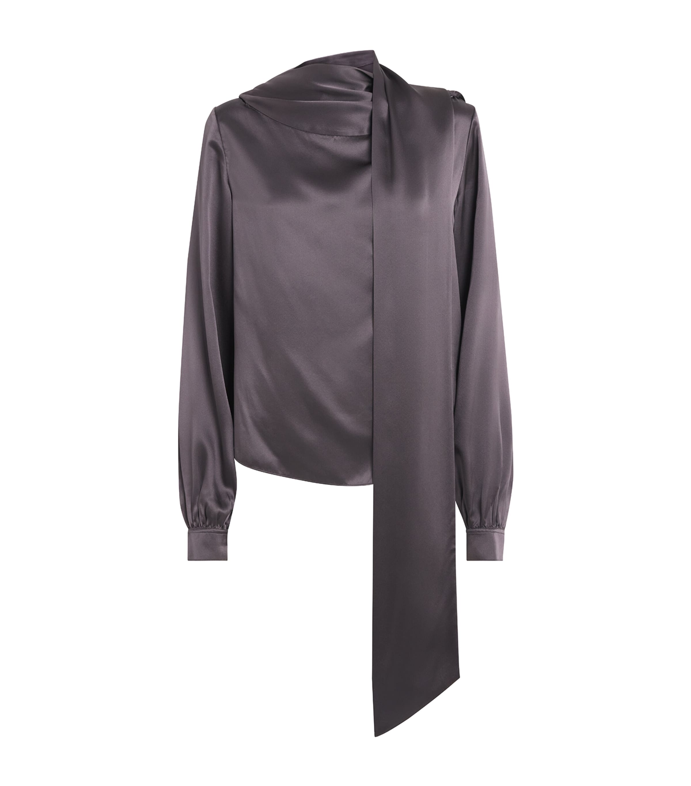 Acne Studios Womens Silk Long-Sleeve Scarf Blouse Dusty Purple