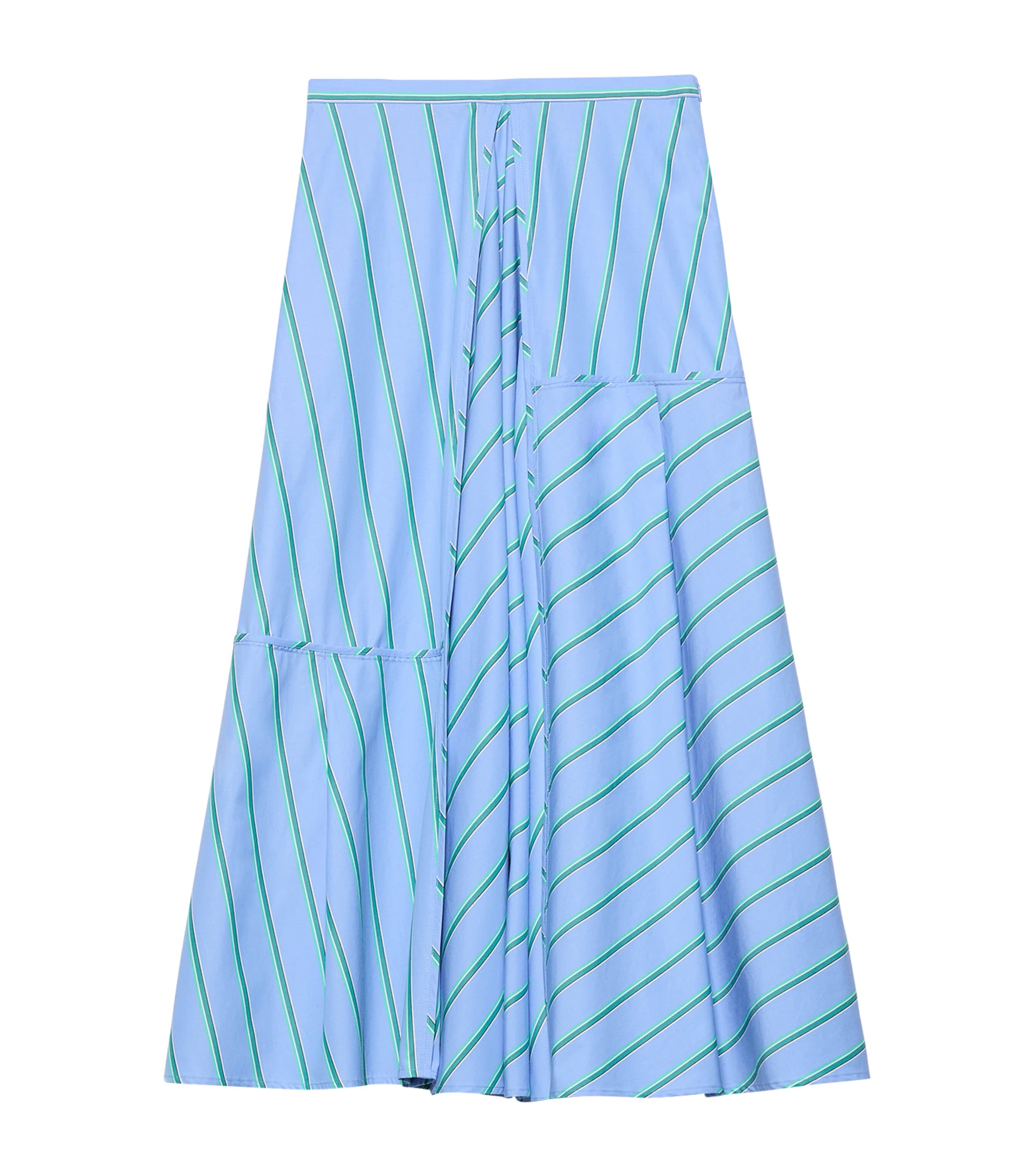 MAX&Co. Womens Stripe Asymmetric Midi Skirt Light Blue