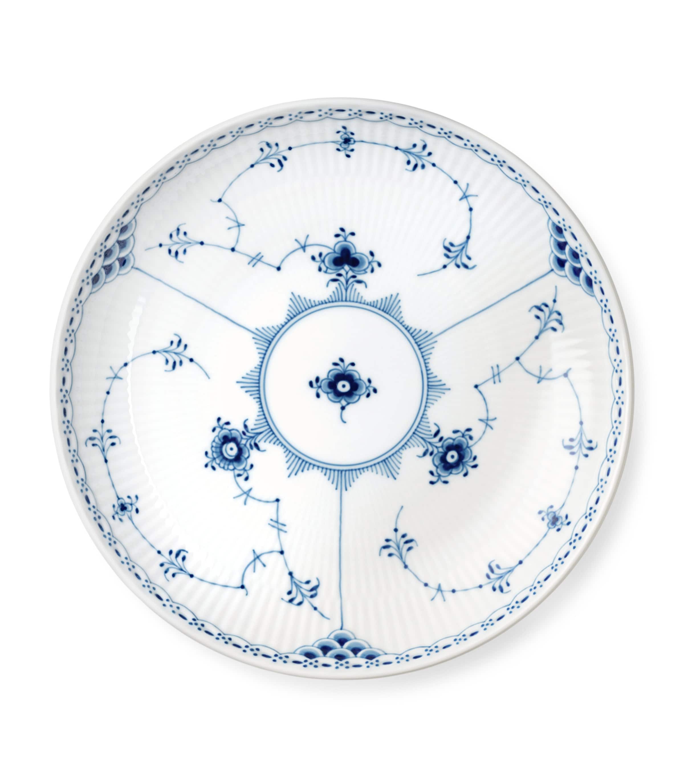 Blue Fluted Half Lace Shallow Bowl (20cm)