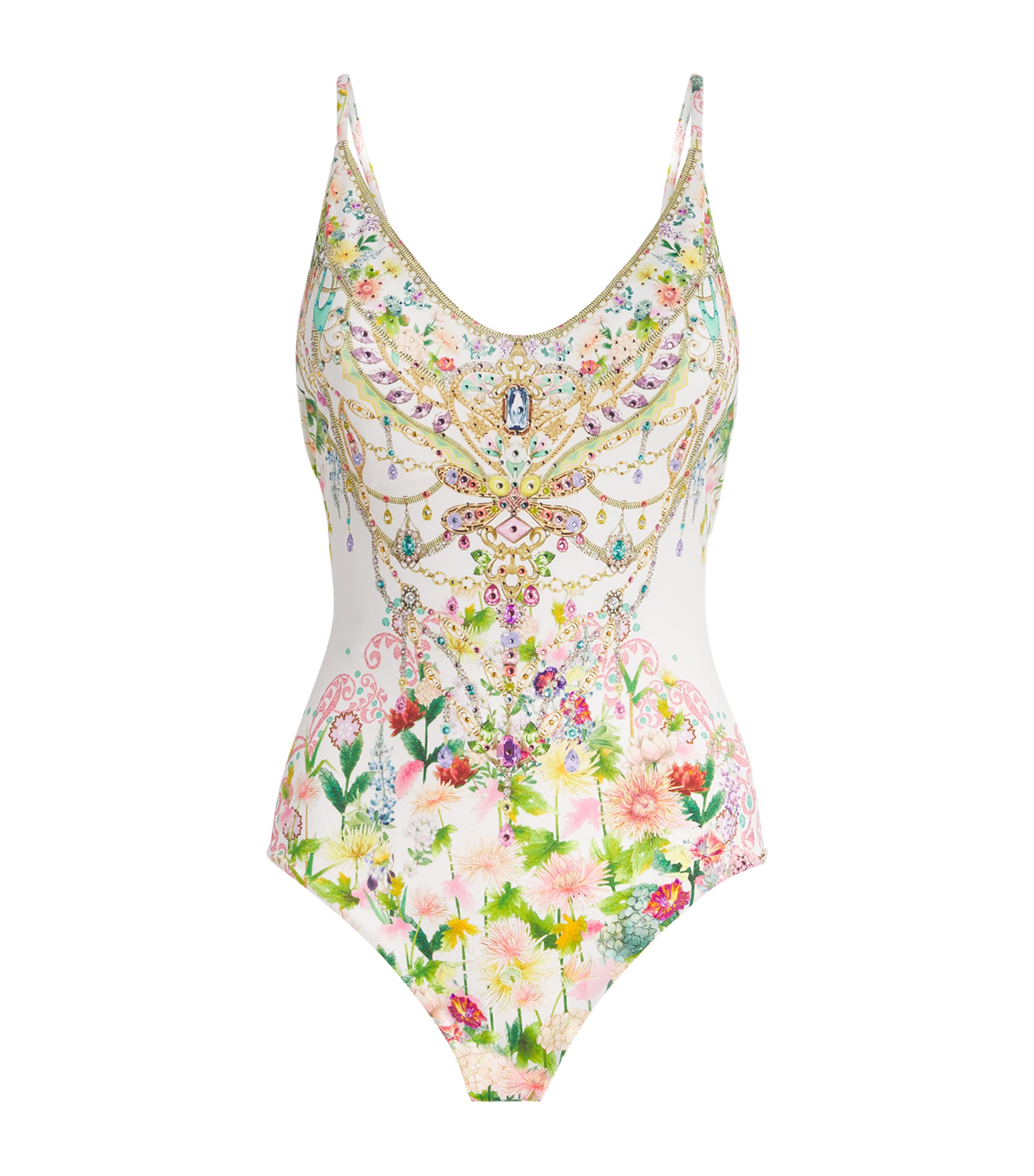 Camilla Womens Crystal-Embellished Floral Swimsuit Callcata