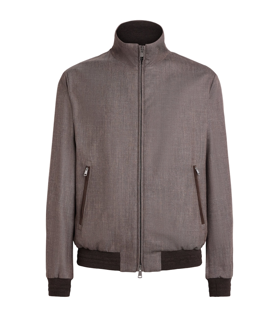 Paul & Shark Mens Wool-Silk-Linen-Blend Bomber Jacket Dove Grey