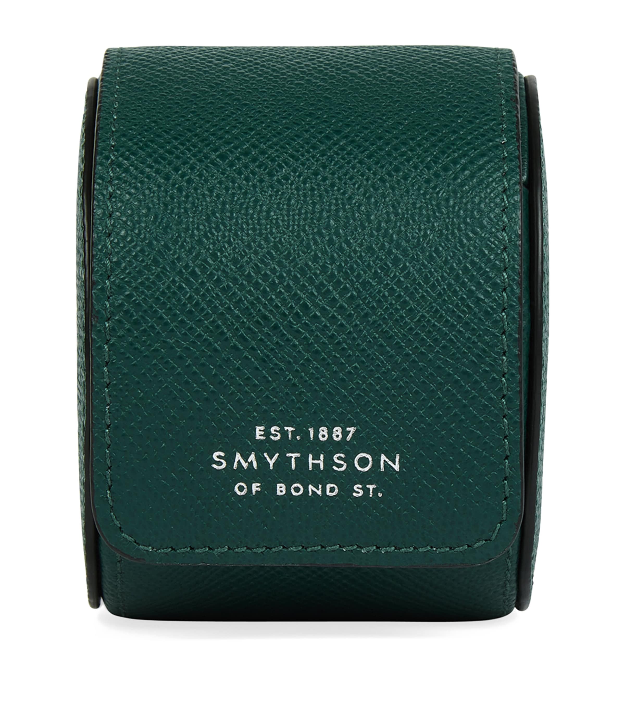 Smythson Leather Panama Single Watch Roll Forest Green