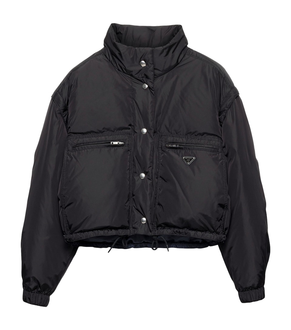 Prada Womens Re-Nylon Cropped Down Jacket Black
