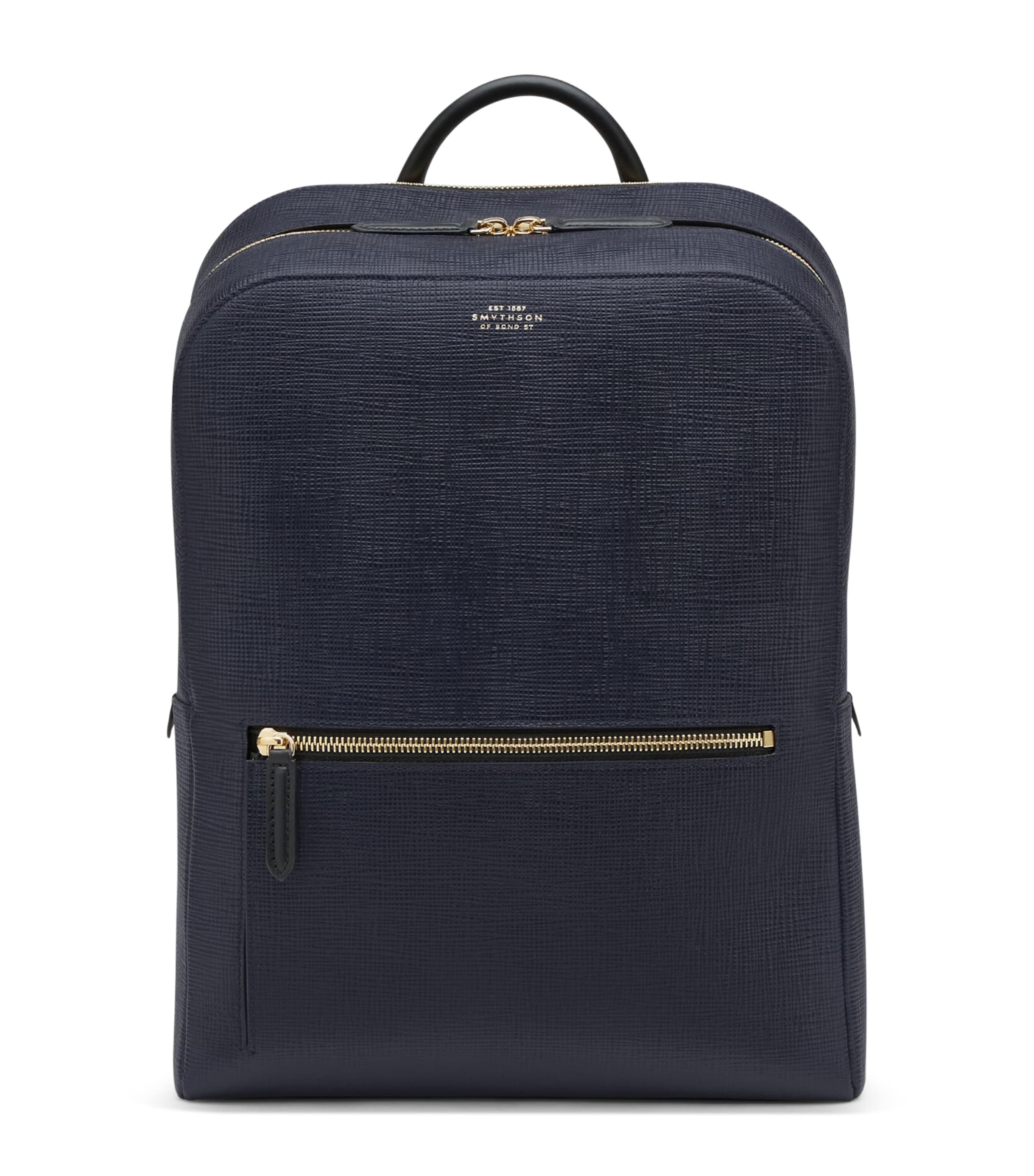 Smythson Leather Panama Backpack Navy
