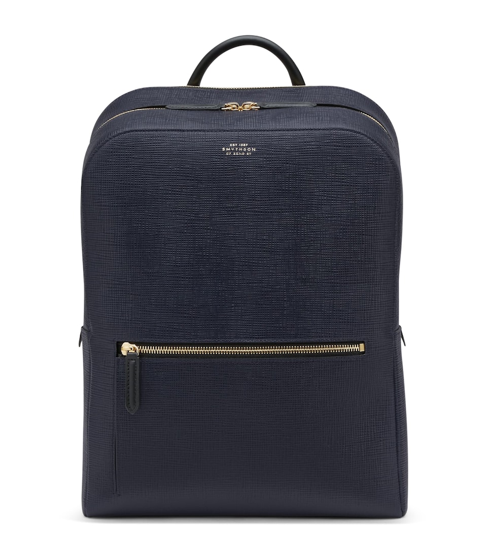 Smythson Leather Panama Backpack Navy