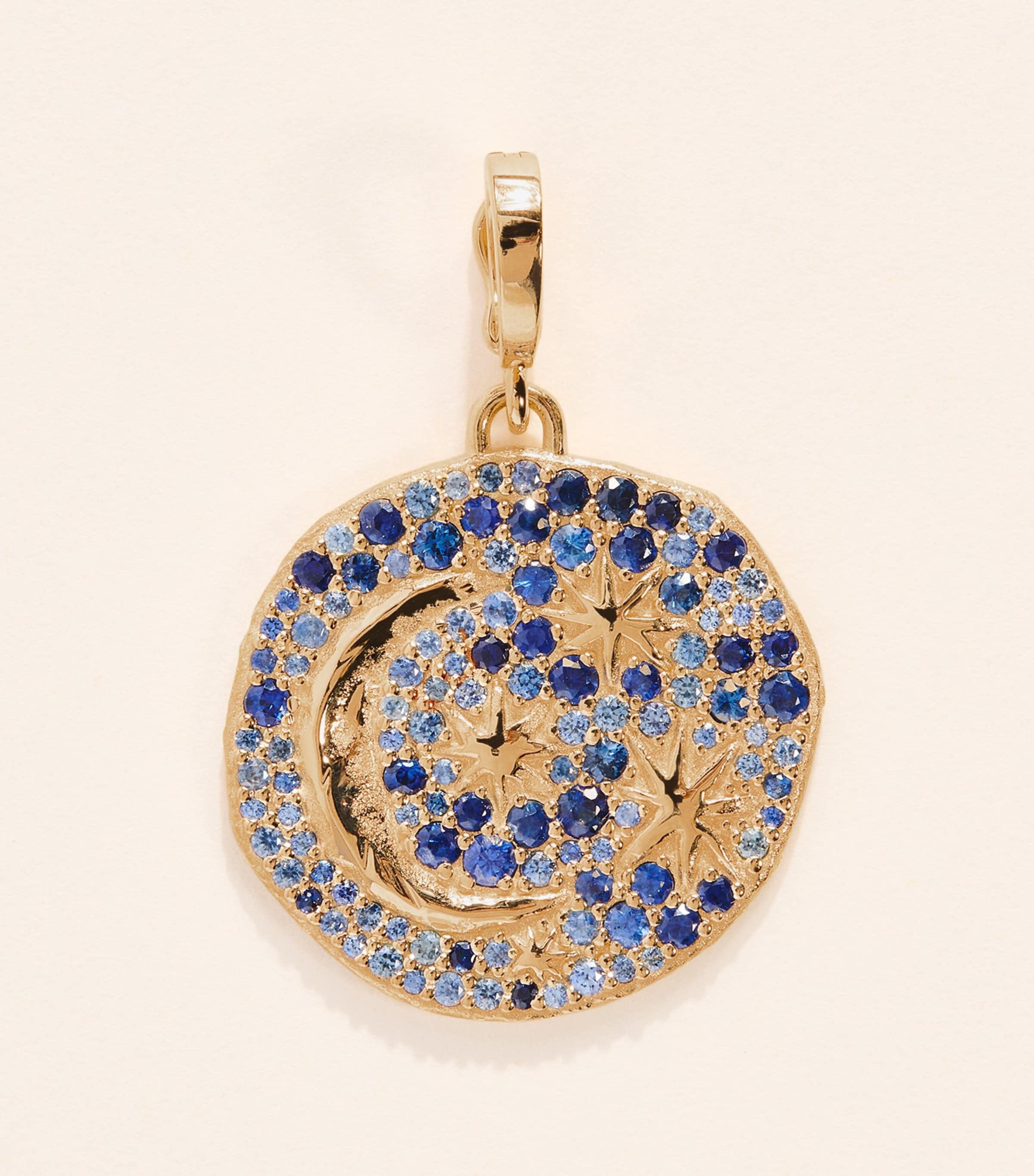 Azlee Yellow Gold and Sapphire Cosmic Dreams Coins Charm Yellow Gold