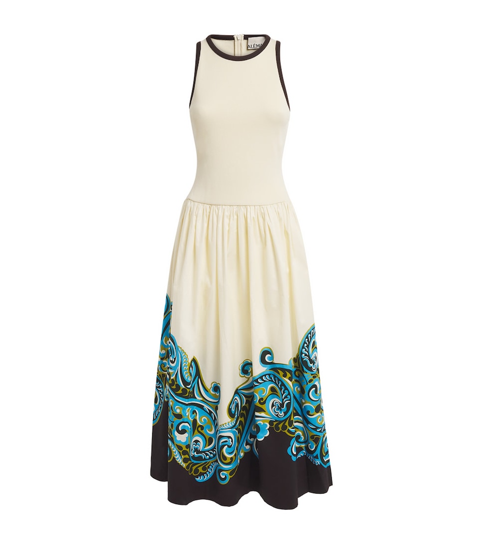 ALEMAIS Womens Organic Cotton Printed Natalia Midi Dress Cream