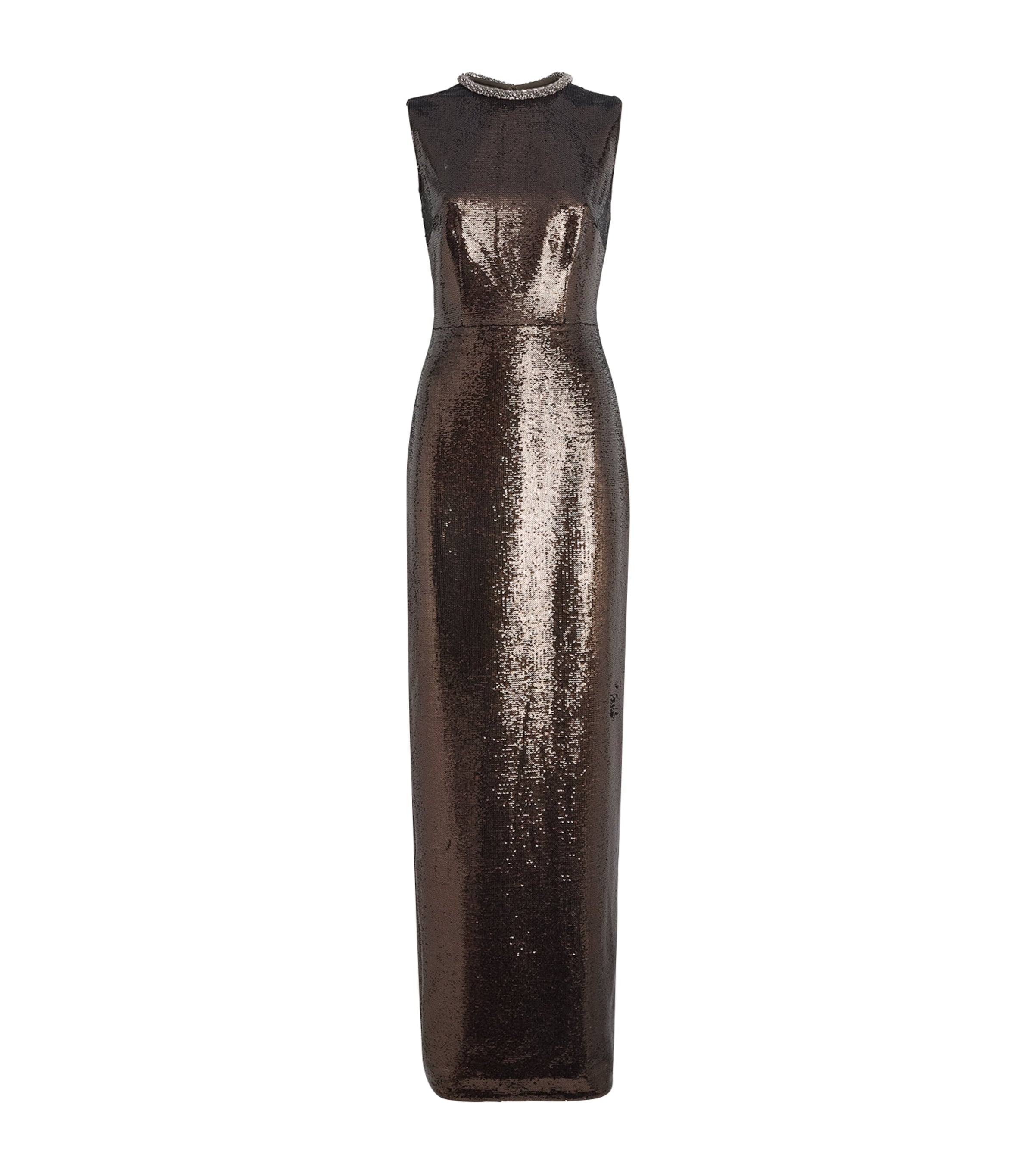 Roland Mouret Womens Sequin Embellished-Neck Gown Dark Olive