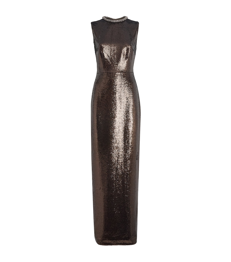 Roland Mouret Womens Sequin Embellished-Neck Gown Dark Olive
