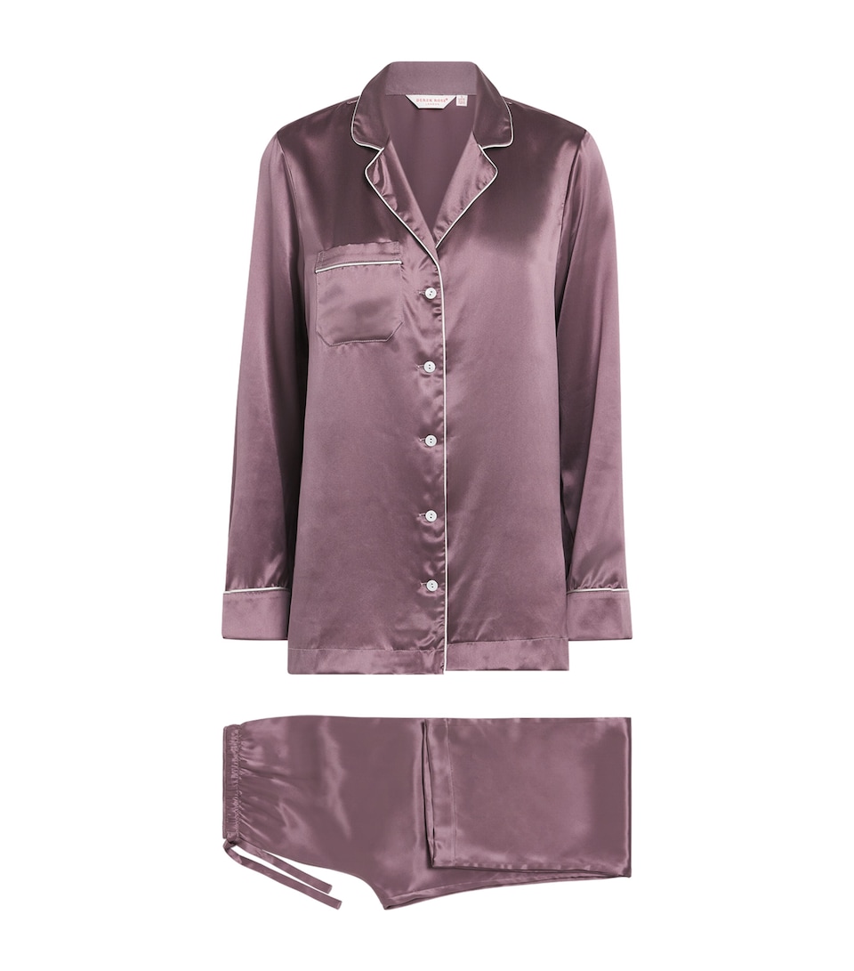 Derek Rose Womens Silk Bailey Long Pyjama Set Purple