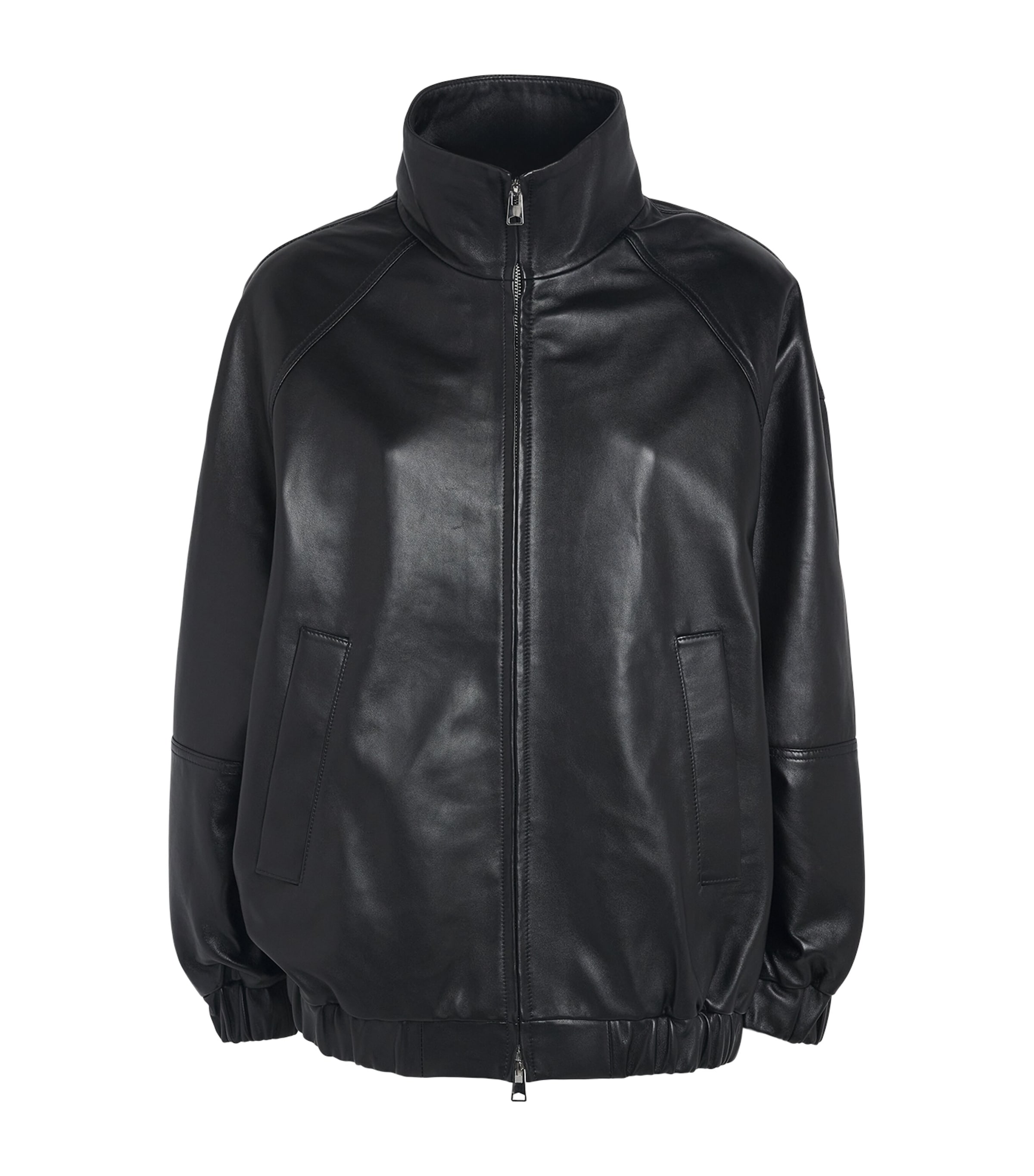 CHAROUX Womens Globe Leather Bomber Jacket Black