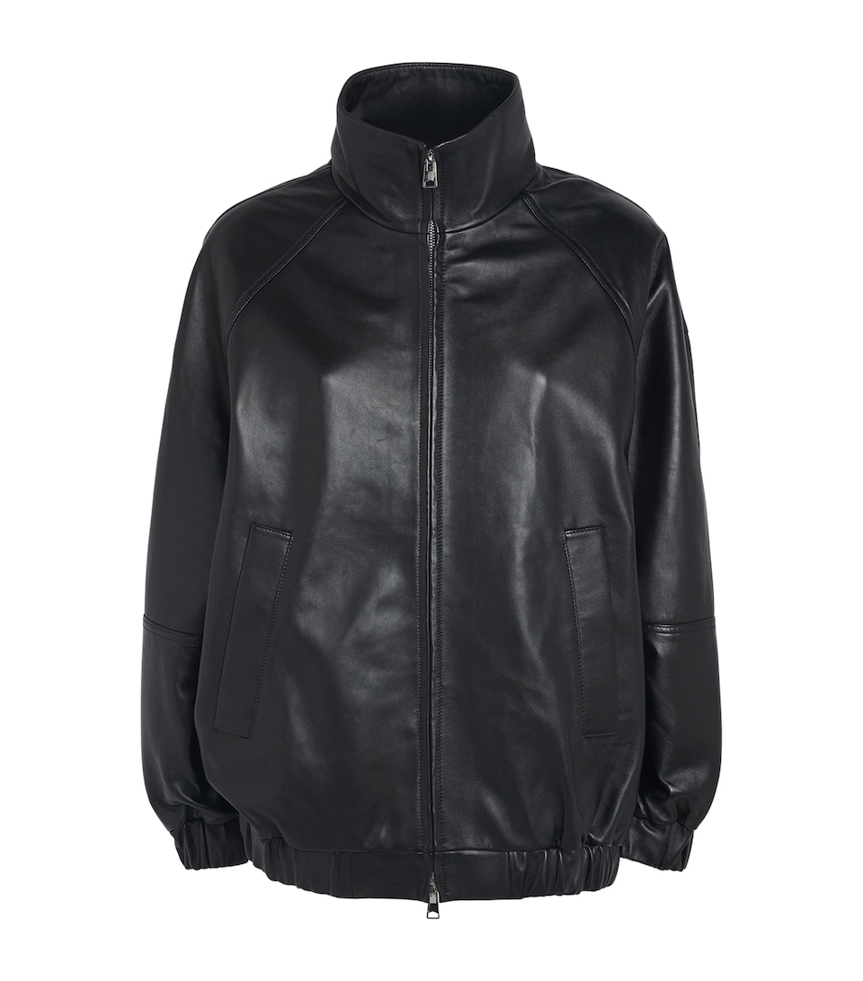 CHAROUX Womens Globe Leather Bomber Jacket Black