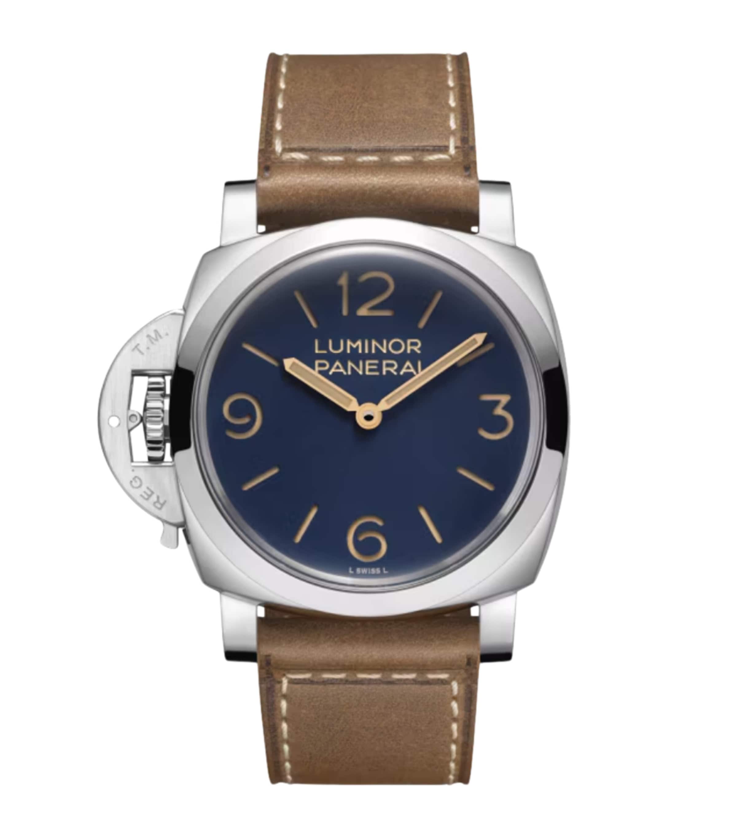 Panerai Stainless Steel Luminor Destro Watch 44mm Blue