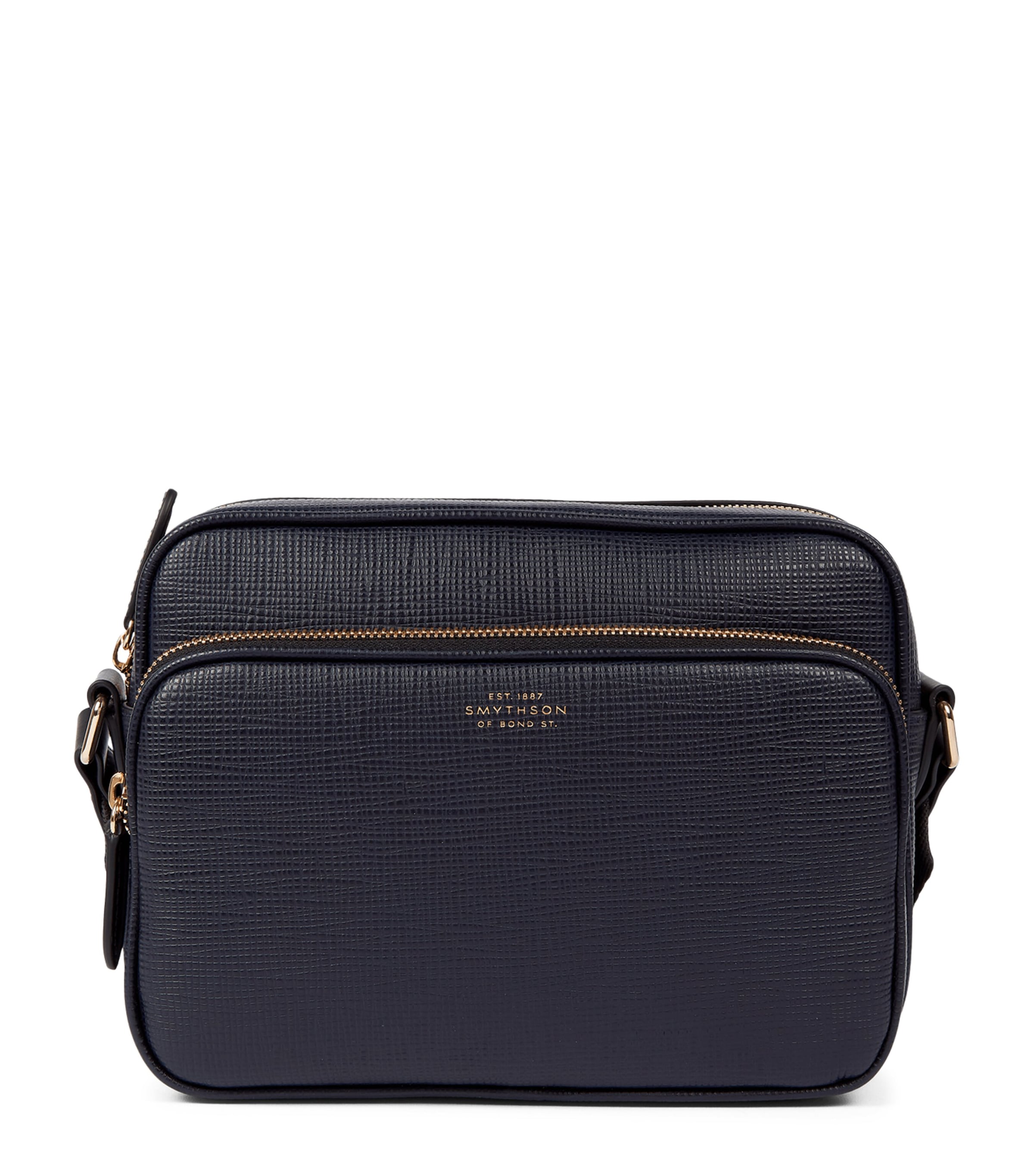 Smythson Leather Panama Cross-Body Bag Navy