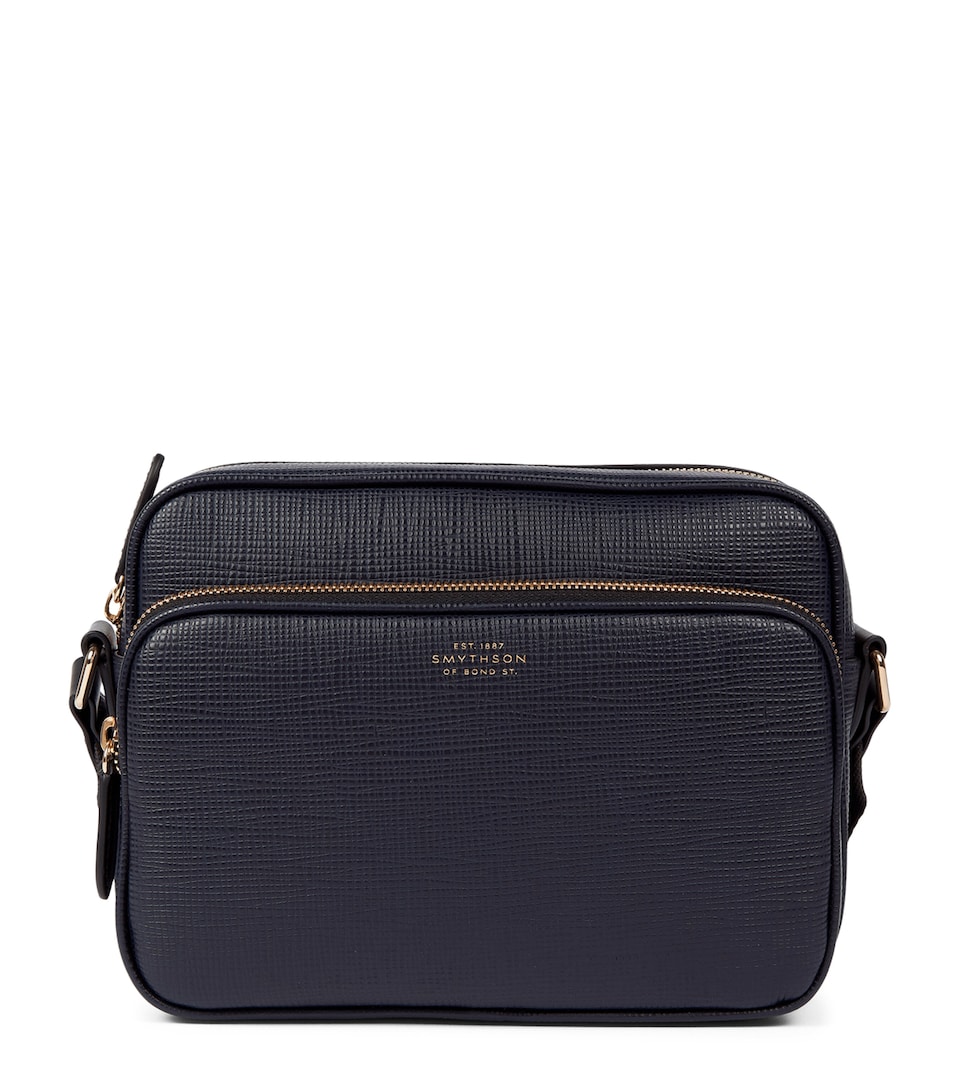 Smythson Leather Panama Cross-Body Bag Navy
