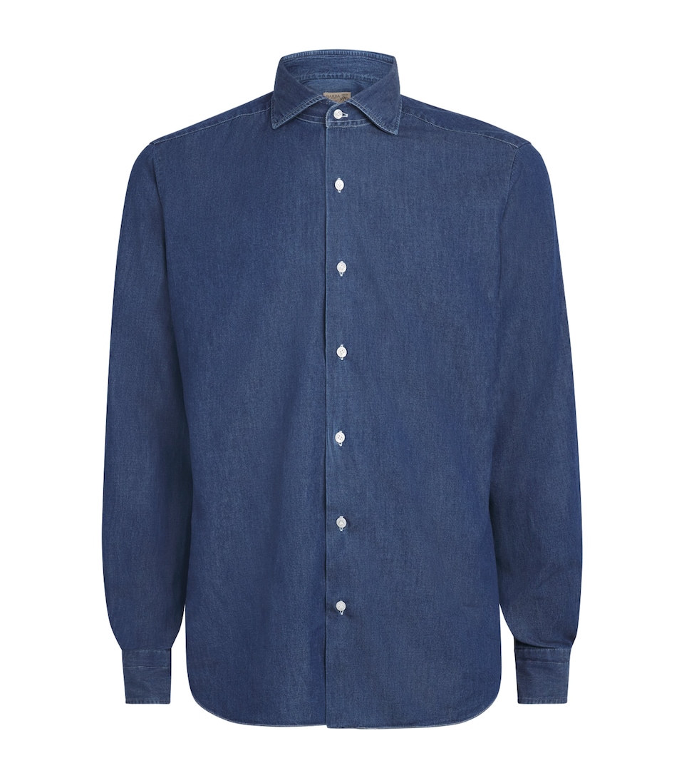 Barba Napoli Mens Slim Denim Shirt Navy