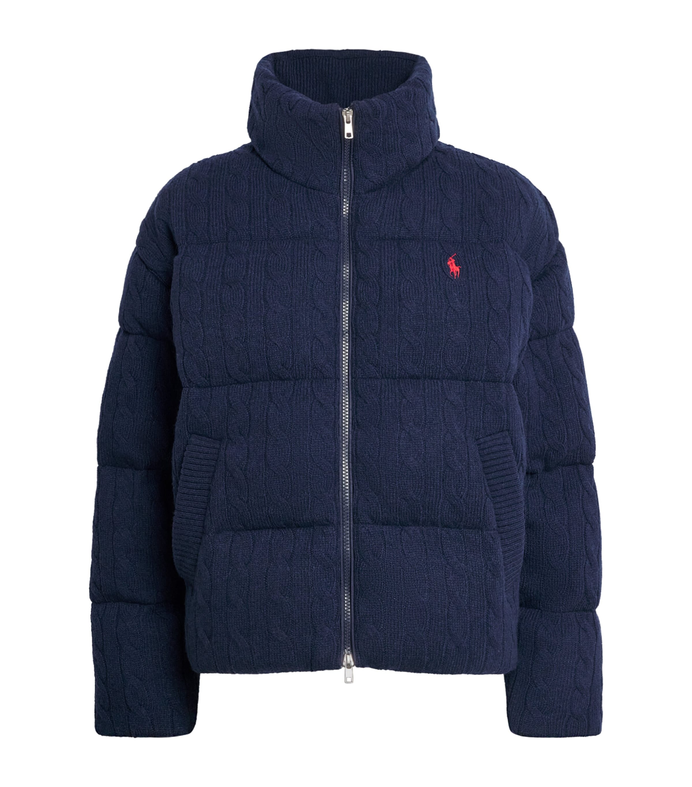 Polo Ralph Lauren Womens Wool-Cashmere Cable-Knit Bomber Jacket Spring Navy Heather