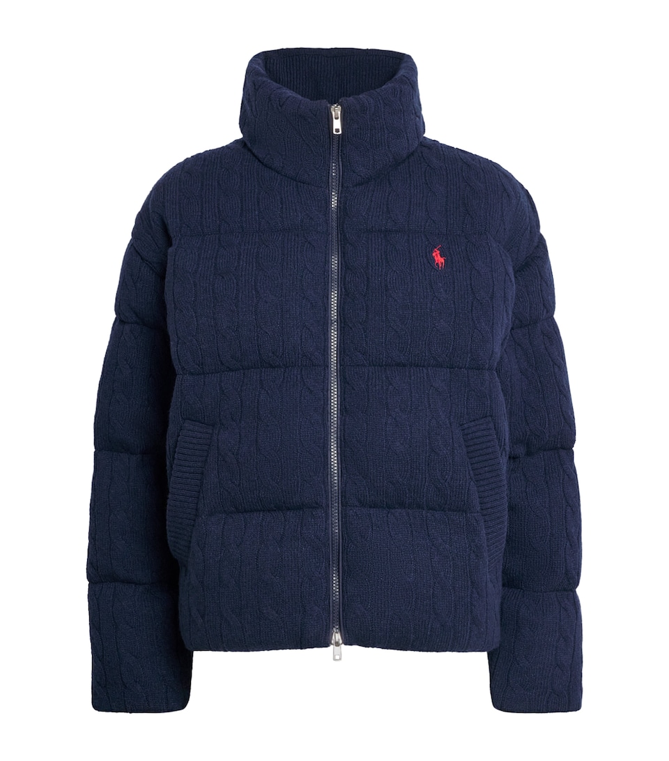 Polo Ralph Lauren Womens Wool-Cashmere Cable-Knit Bomber Jacket Spring Navy Heather