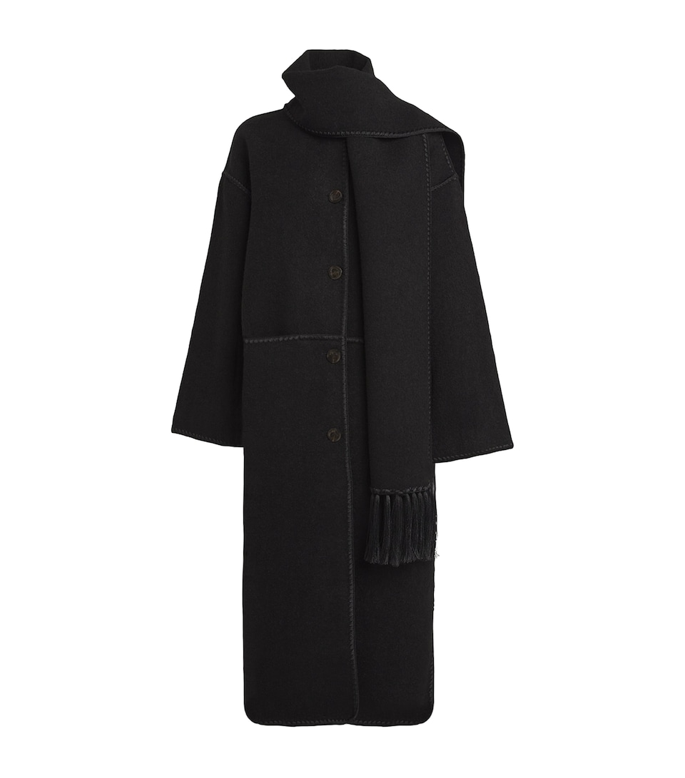 Toteme Womens Wool-Blend Scarf Coat Black