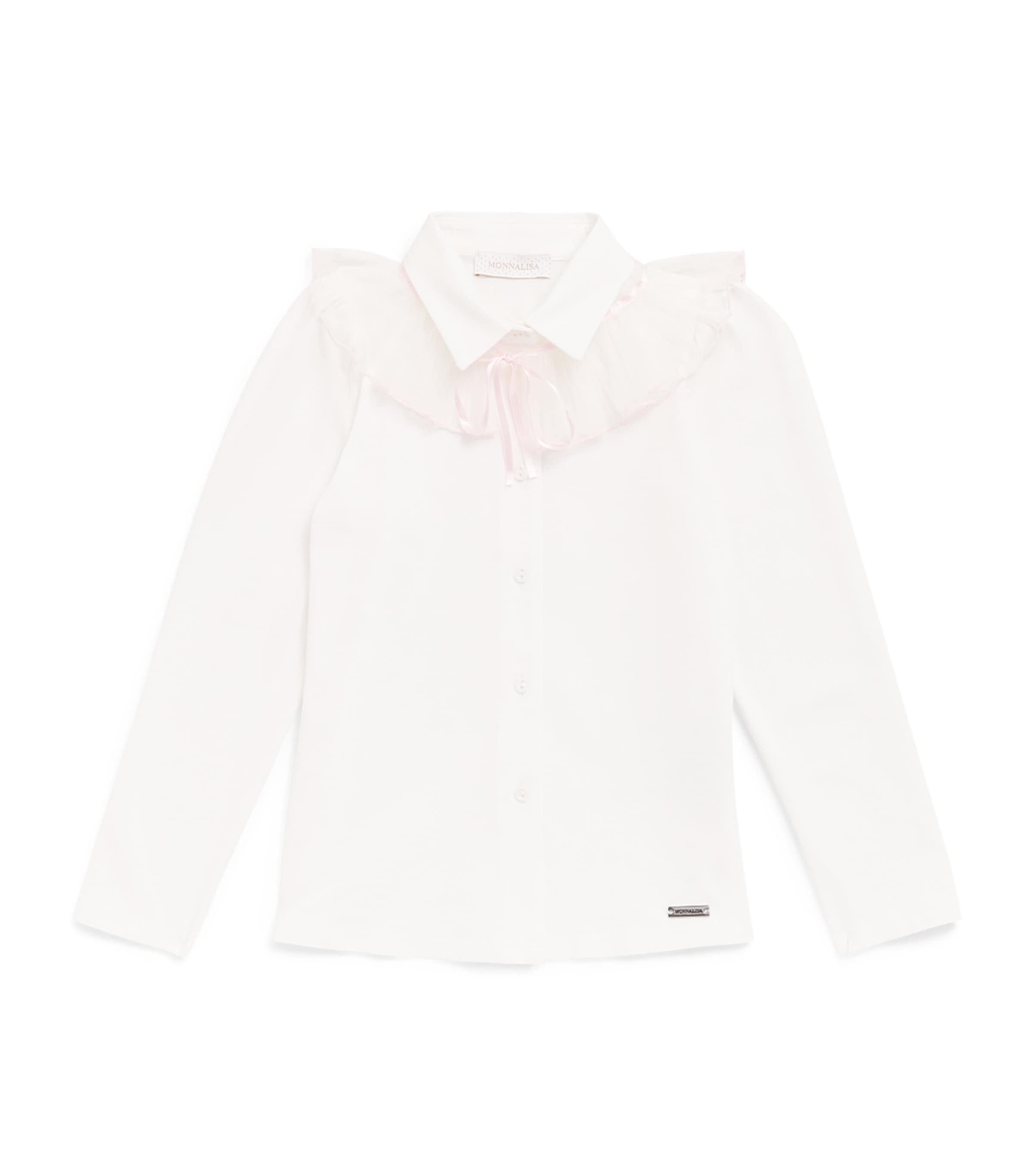 Monnalisa Cotton Ruffle-Collar Shirt (24 Months – 12 Years) Panna+rosa Cipria