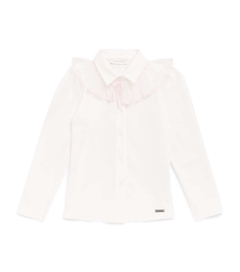 Monnalisa Cotton Ruffle-Collar Shirt (24 Months – 12 Years) Panna+rosa Cipria