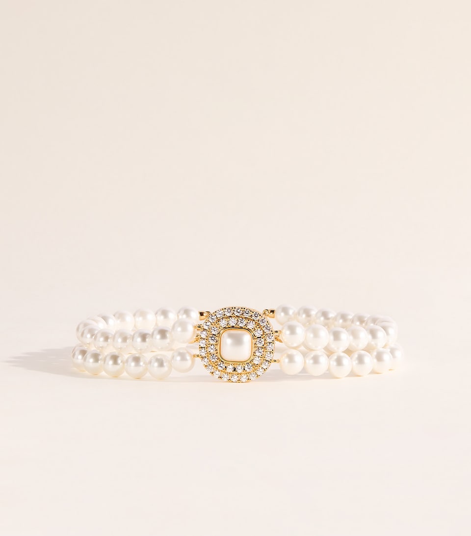 Self-Portrait Crystal and Faux Pearl Choker Gold