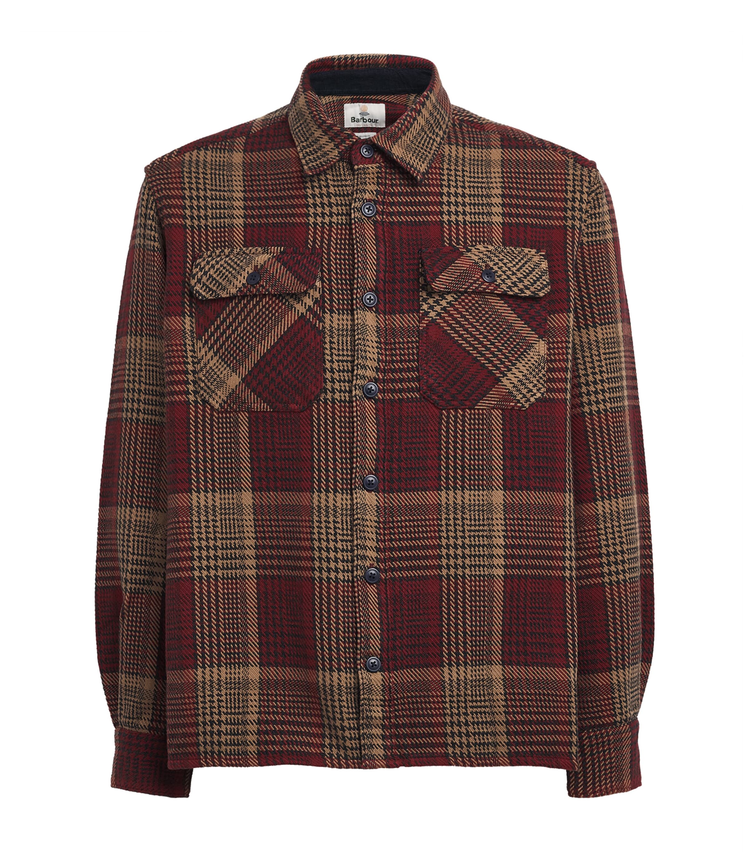Barbour Mens Cotton Houndstooth Millom Overshirt Red