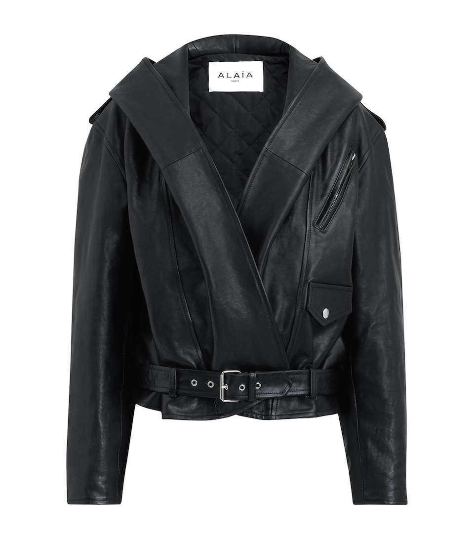 Leather Hooded Biker Jacket