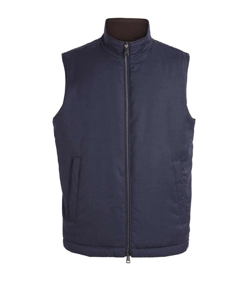 Paul & Shark Mens Virgin Wool Reversible Gilet Blue/dark Brown