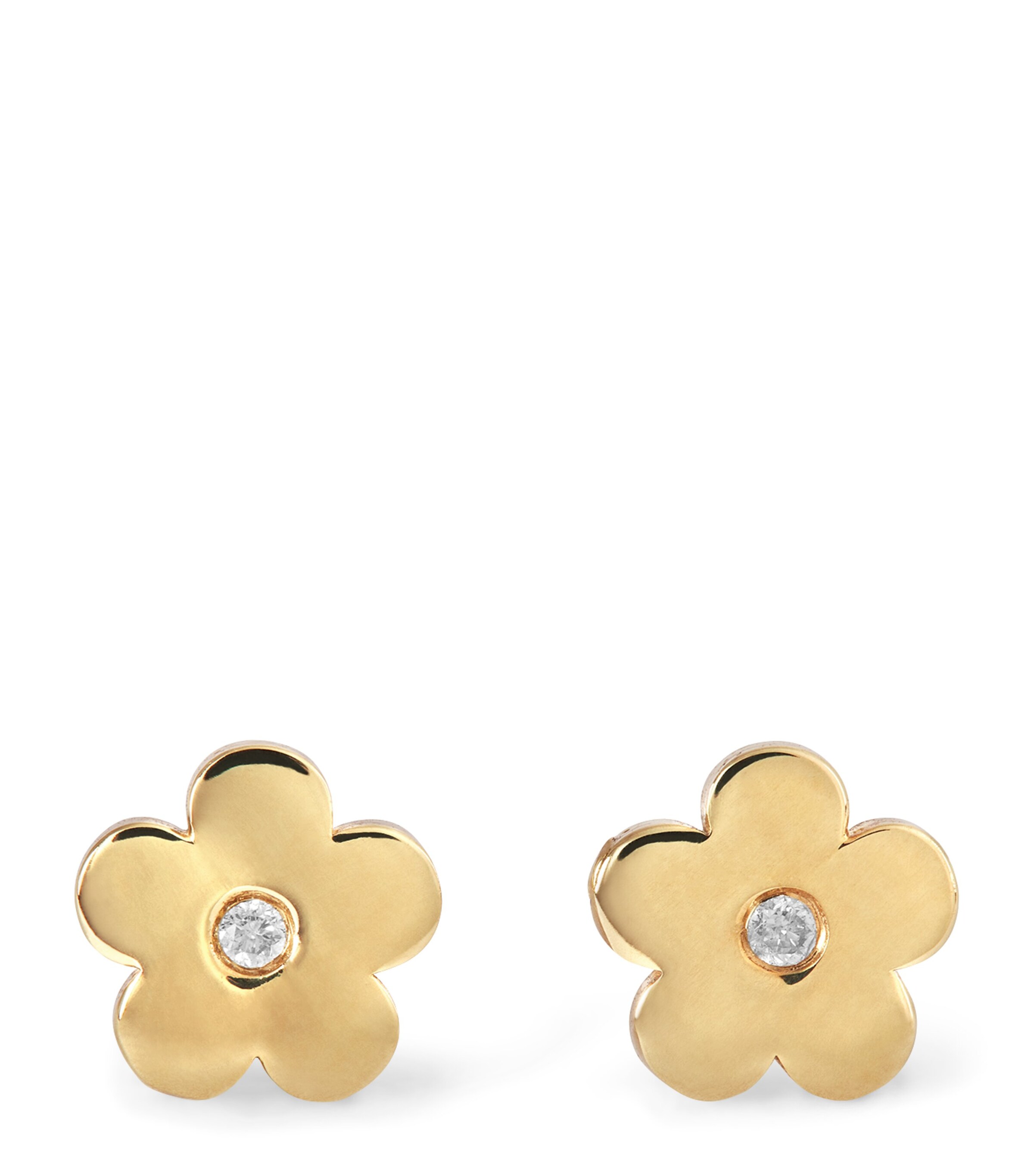 Yellow Gold and Diamond Flower Stud Earrings