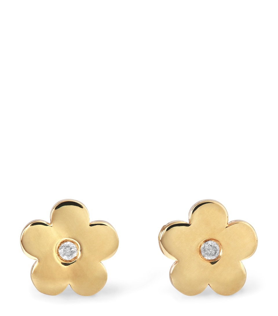 Yellow Gold and Diamond Flower Stud Earrings