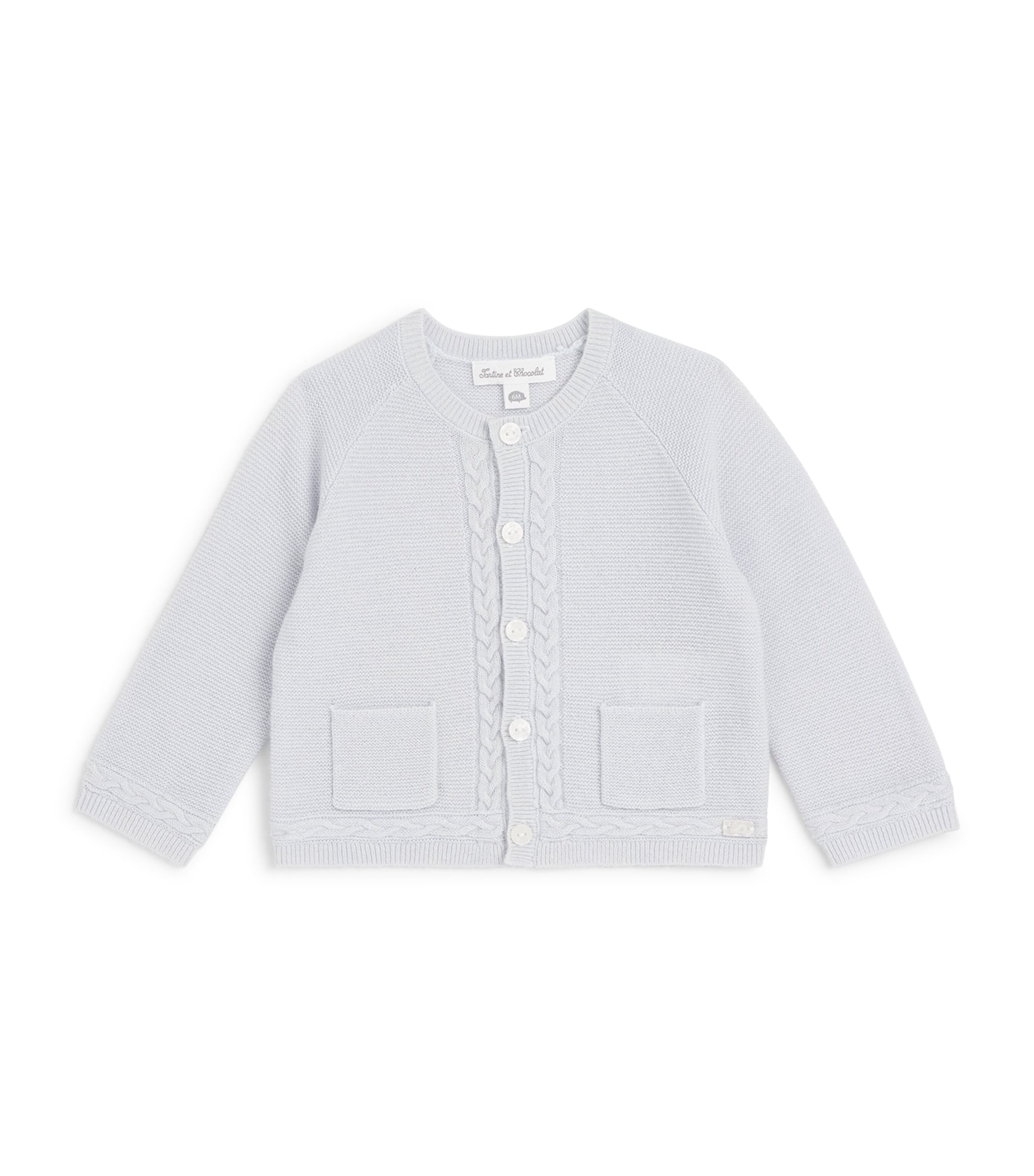 Tartine et Chocolat Wool-Cashmere Cable-Placket Cardigan (1-24 Months) Ciel