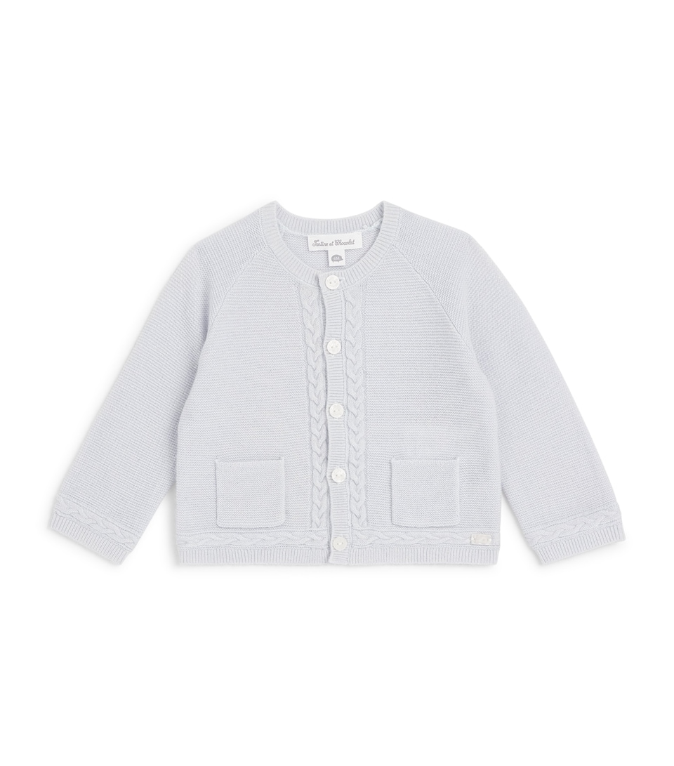 Tartine et Chocolat Wool-Cashmere Cable-Placket Cardigan (1-24 Months) Ciel
