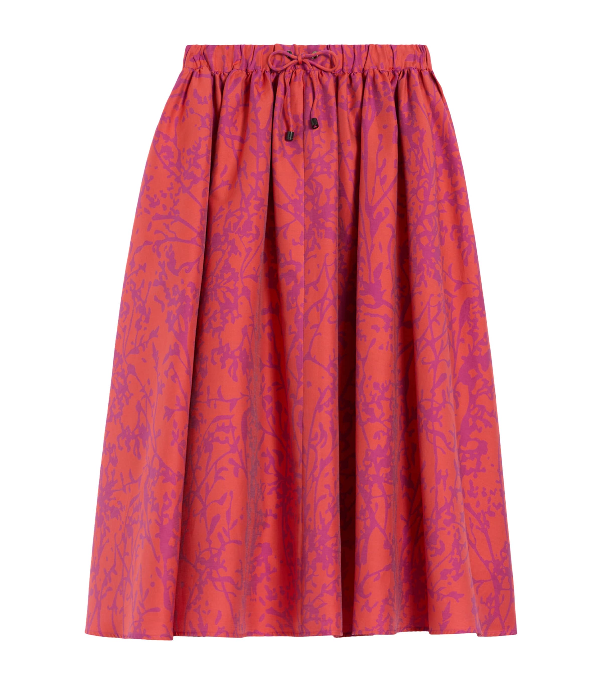 Max Mara Womens Cotton-Silk Printed Midi Skirt Coral
