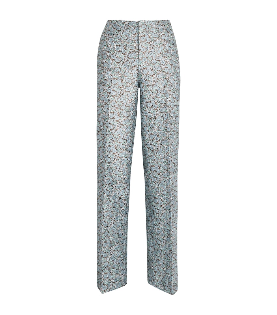 Tory Burch Womens Jacquard Trousers Blue Floral