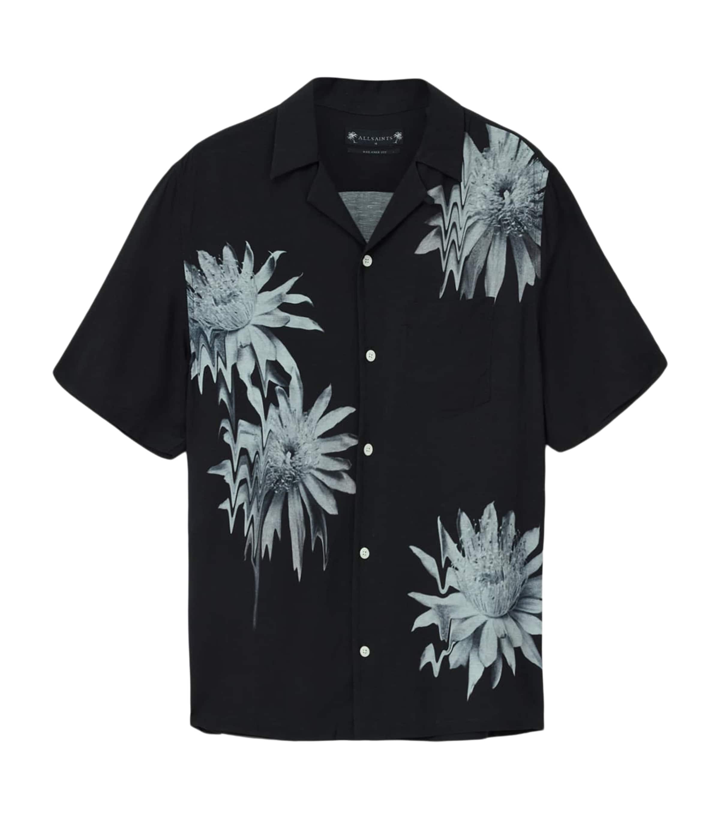 AllSaints Mens Printed Floraze Short-Sleeve Shirt Jet Black