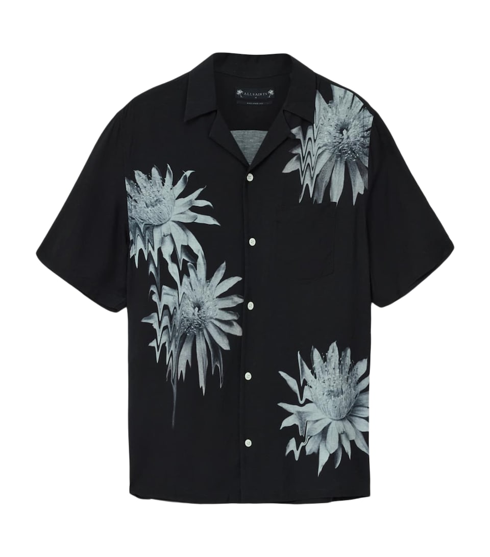 AllSaints Mens Printed Floraze Short-Sleeve Shirt Jet Black