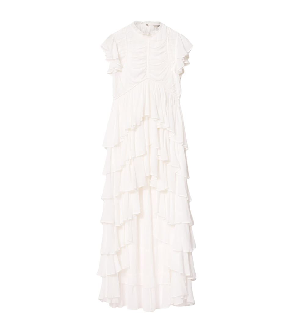 AllSaints Womens Ruffled High-Low Shaela Maxi Dress Optic White