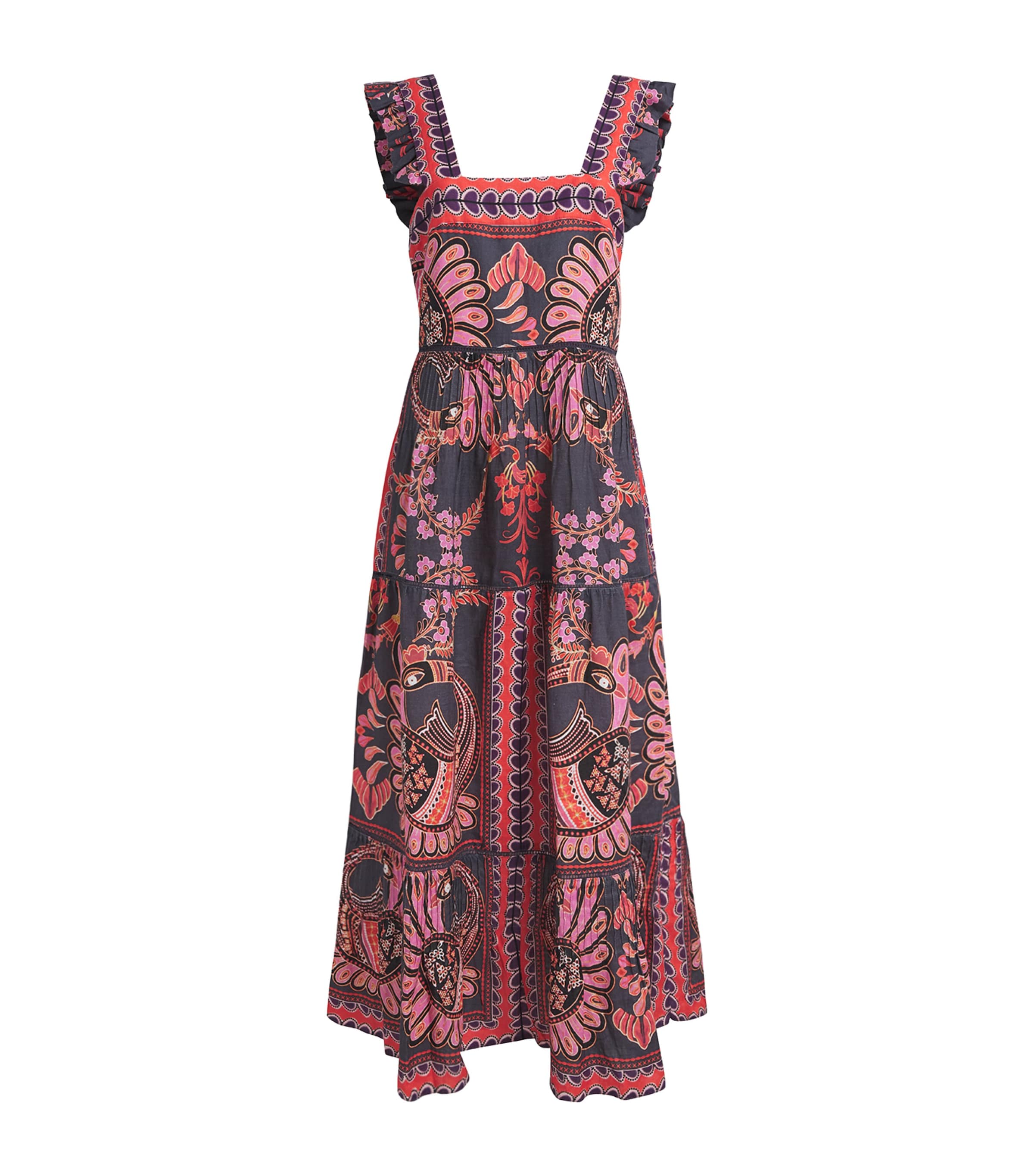 LUG VON SIGA Womens Linen Sybill Midi Dress Black Pink Mlticolor