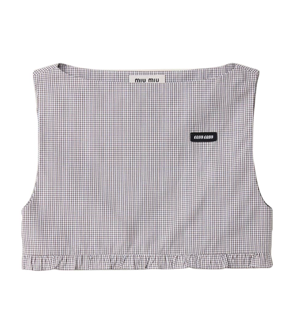 Miu Miu Womens Cotton Poplin Check Crop Top White