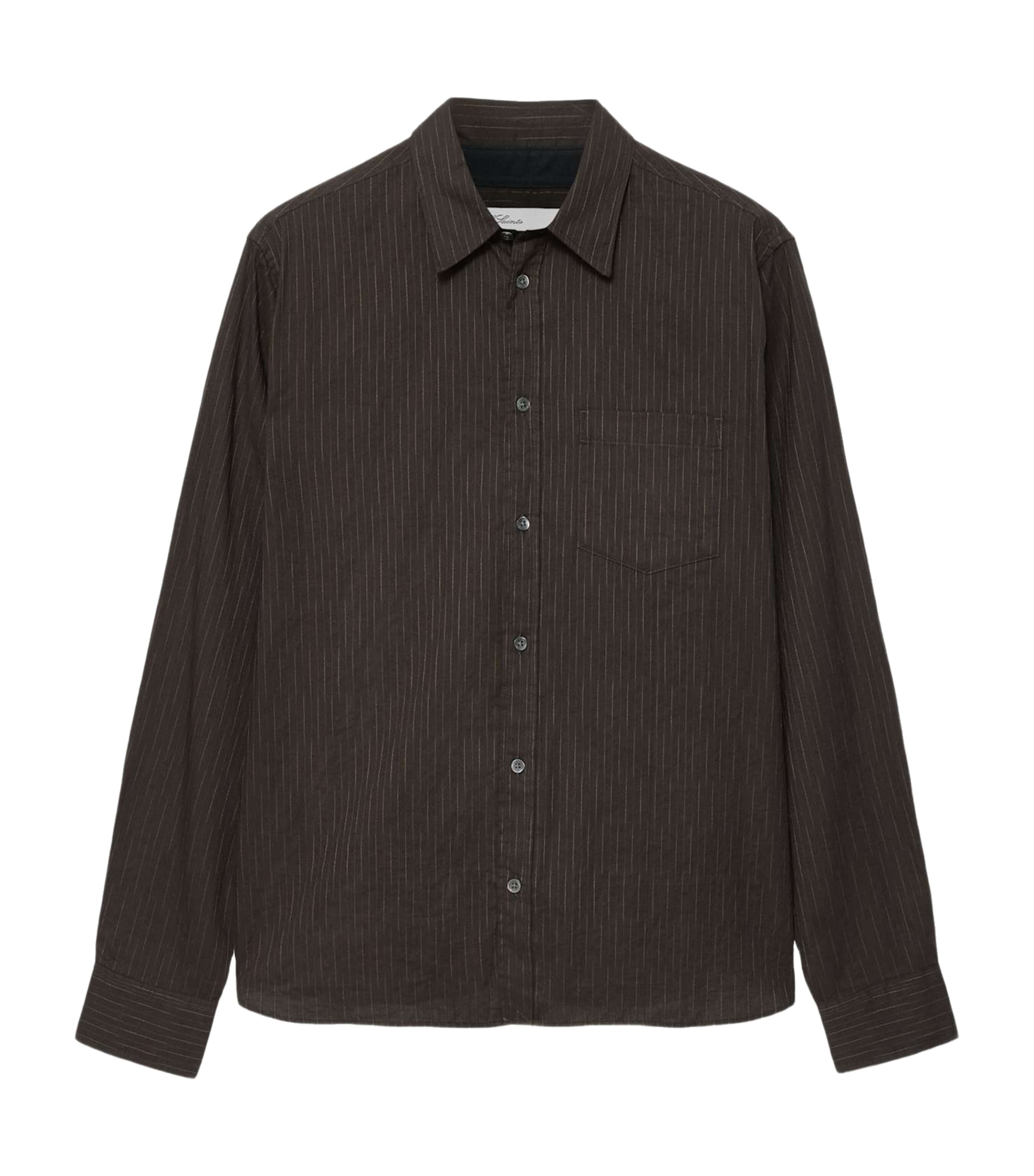 AllSaints Mens Organic Cotton Stripe Judd Shirt Trail Brown