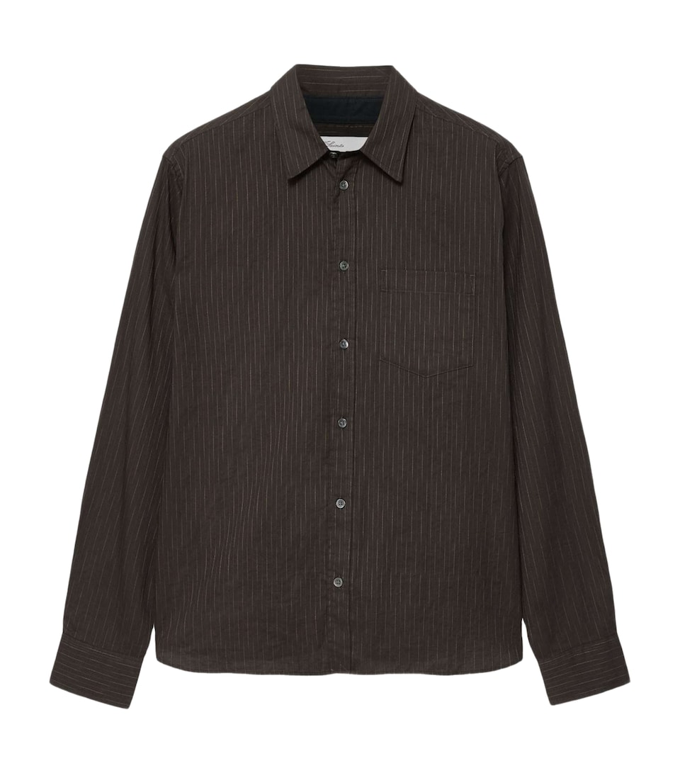 AllSaints Mens Organic Cotton Stripe Judd Shirt Trail Brown