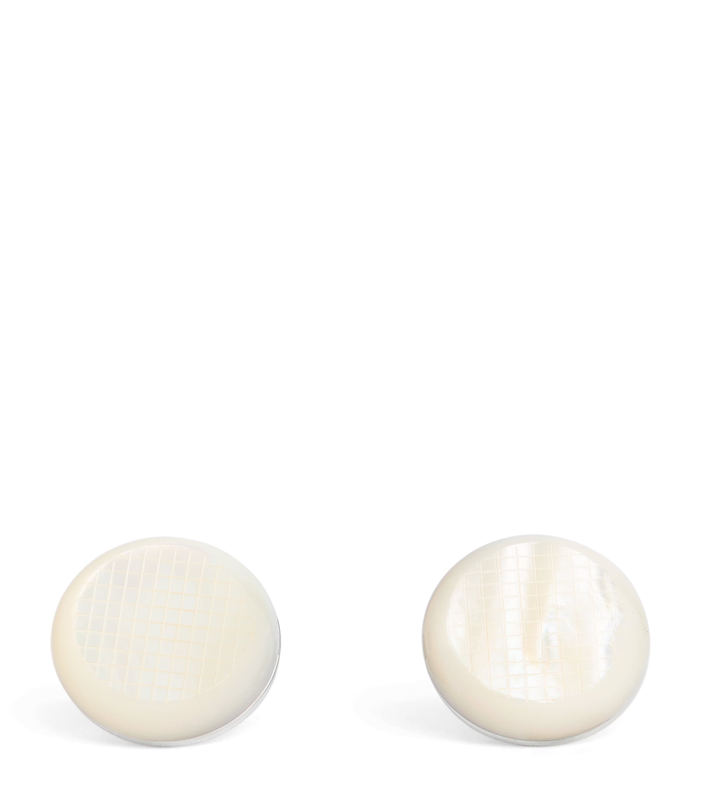 White Bronze-Plated Woven White Mother of Pearl Cufflinks