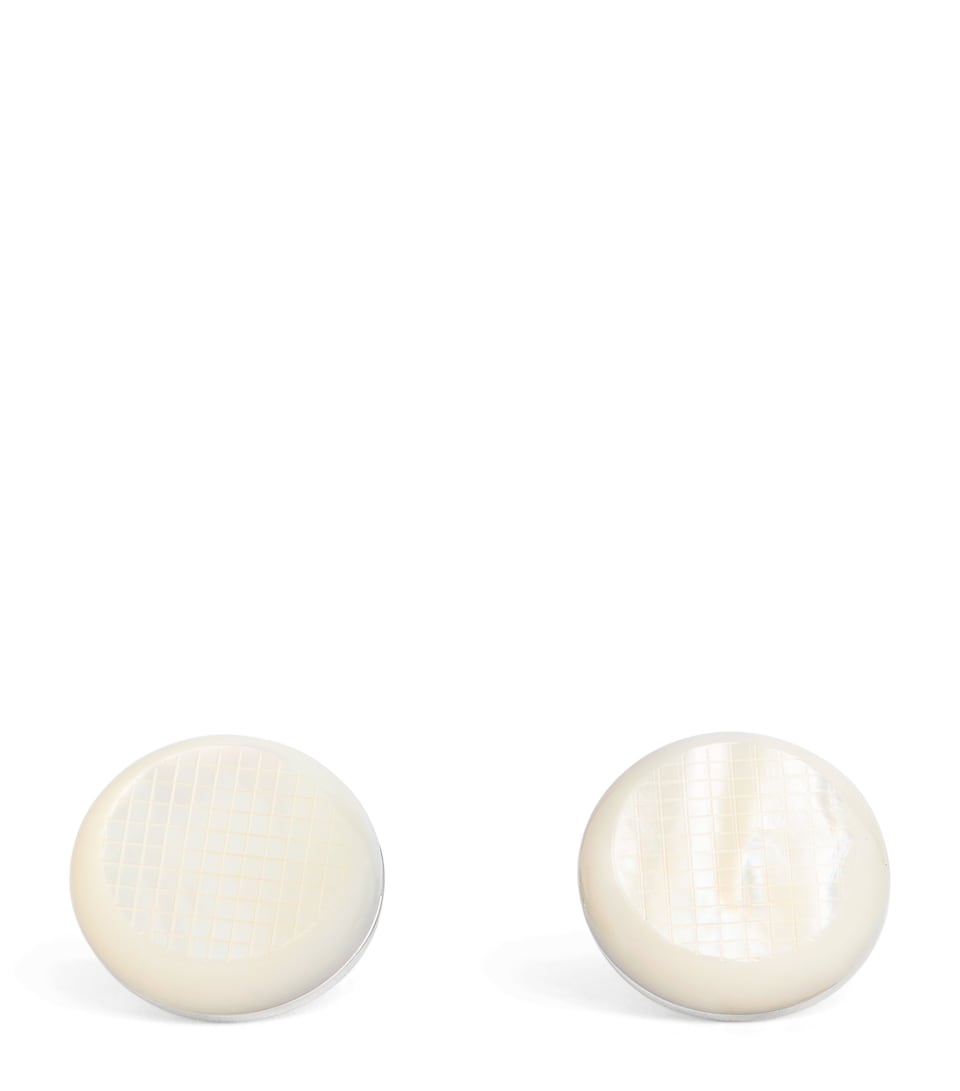 White Bronze-Plated Woven White Mother of Pearl Cufflinks