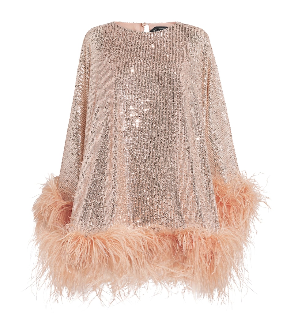 Taller Marmo Womens Sequinned Vegas Disco Kaftan Mini Dress Champagne Sequins