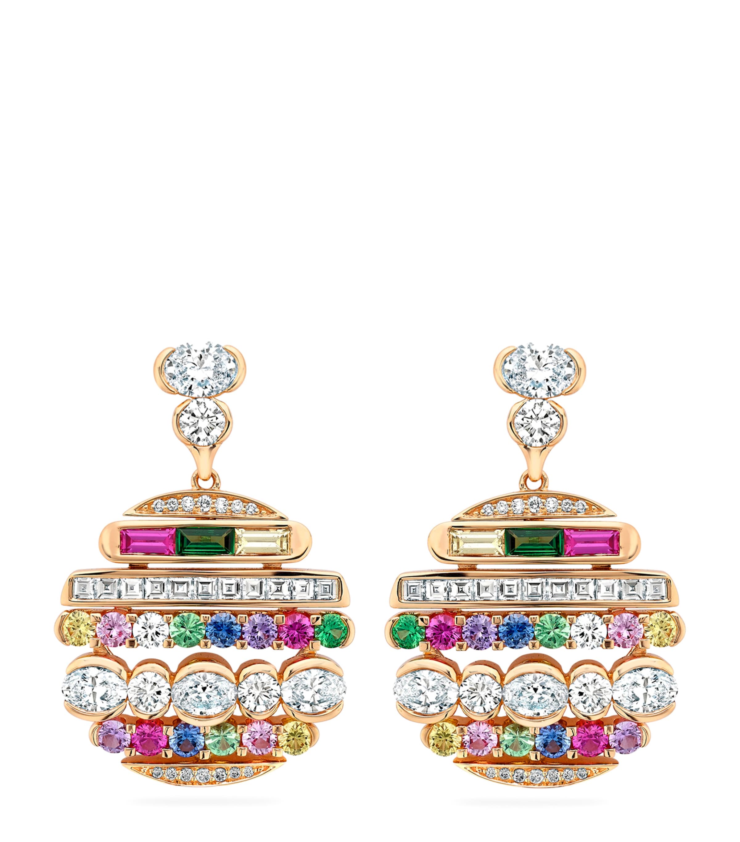 Boodles Rose Gold, Diamond, Sapphire, Ruby and Tsavorite Play of Light Drop Earrings Rose Gold